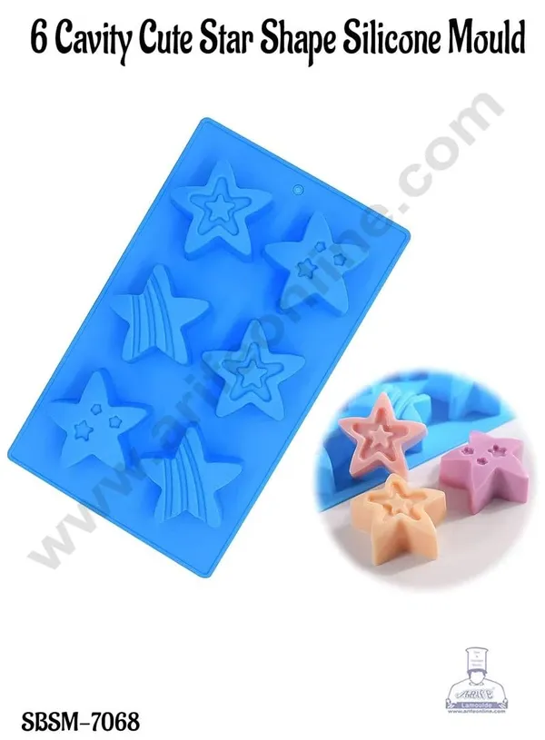 6_Cavity_Star_Shape_Silicone_Chocolate_Mold_Cute_Design,_Non_Stick,_Reusable,_Food_Grade,_Ideal_For_Chocolates,_Candies,_Soaps,_Jelly,_Resin_&_Diy_Crafts