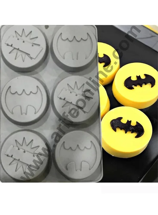 6_Cavity_Batman_Logo_Silicone_Mould_For_Muffins_Chocolate_Jelly_Pastry_Fondant_Soap_Mold_Reusable_Flexible_Non_Stick_Baking_Tray_For_Kids_Theme_Party_Diy_Cake_Decorating_Accessories