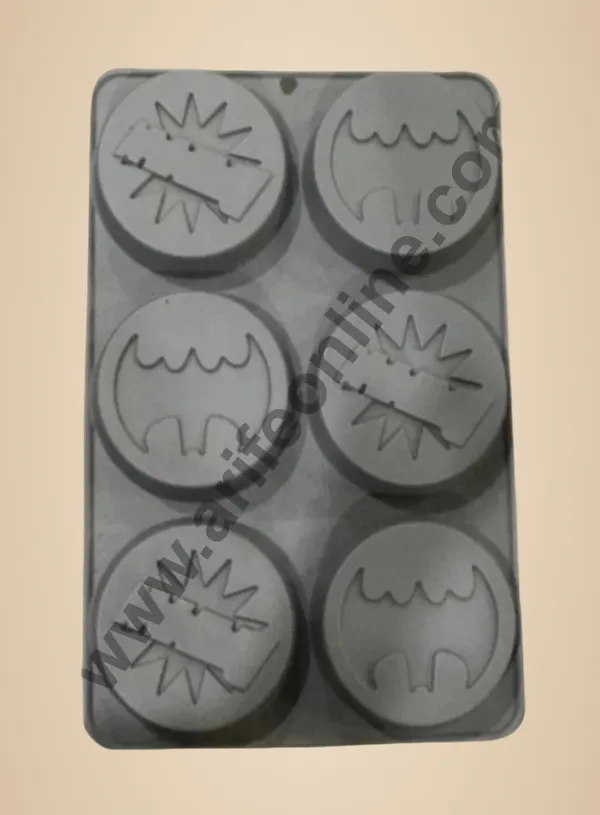 6_Cavity_Batman_Logo_Silicone_Mould_For_Muffins_Chocolate_Jelly_Pastry_Fondant_Soap_Mold_Reusable_Flexible_Non_Stick_Baking_Tray_For_Kids_Theme_Party_Diy_Cake_Decorating_Accessories