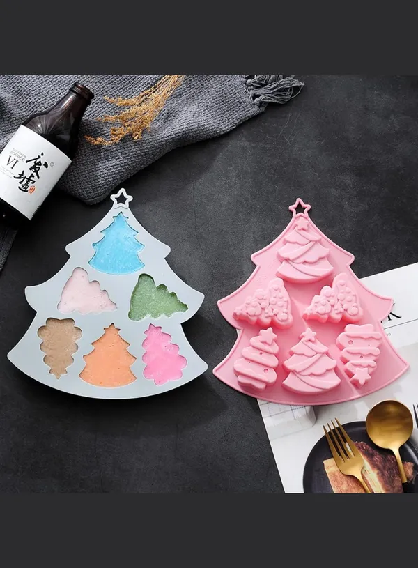 6-Cavity_Christmas_Tree_Silicone_Mold_|_Assorted_Tree_Shapes_|_Non-Stick,_Flexible_Muffin,_Cake_&_Dessert_Mould