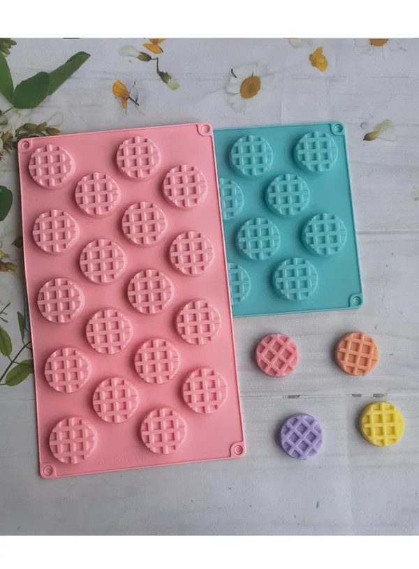 18_Cavity_Mini_Waffle_Round_Shape_Silicone_Mould_Non_Stick_Baking_Tray_For_Chocolates_Jelly_Desserts_Ice_Cubes_And_Homemade_Soap_Reusable_Food_Grade_Silicone_Bakeware_For_Kitchen_Use