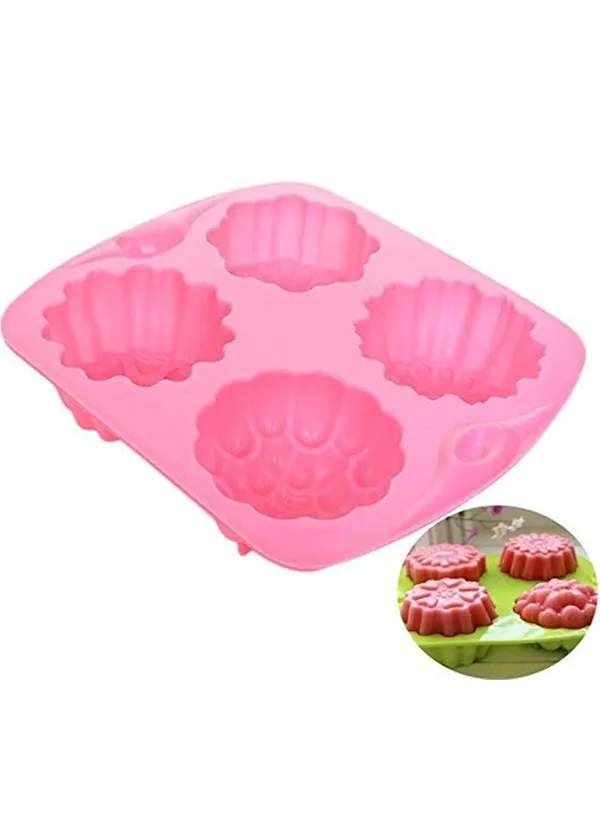4_Cavity_Flower_Shape_Silicone_Mould,_Reusable_Non_Stick_Moulds_For_Soaps,_Chocolates,_Jelly_&_Desserts,_Flexible_Food_Grade_Bakeware_For_Home_&_Diy_Use