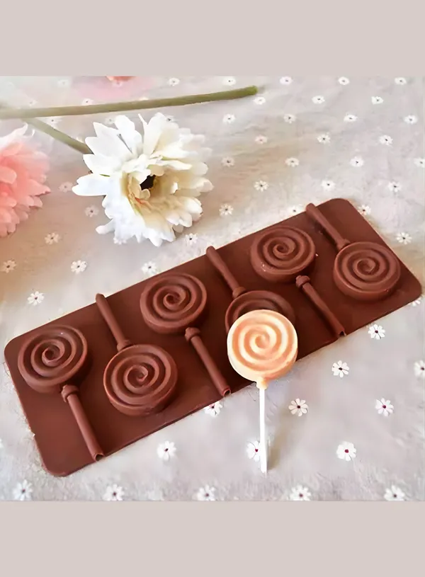 6-Cavity_Round_Lollipop_Silicone_Mold_?_Flexible_Non-Stick_Chocolate,_Candy_&_Baking_Mould
