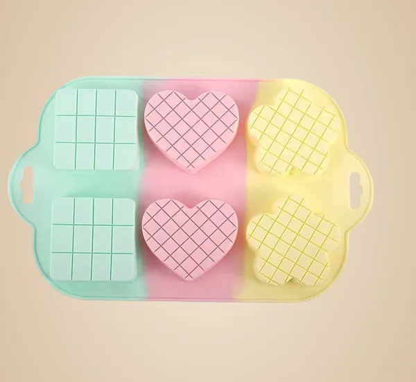 6_Cavity_Rainbow_Silicone_Mould,_Heart,_Square_&_Flower_Shape_Muffin_Tray_With_Checks_Texture,_Reusable_Non_Stick_Bakeware_For_Cupcakes,_Chocolates,_And_Soaps