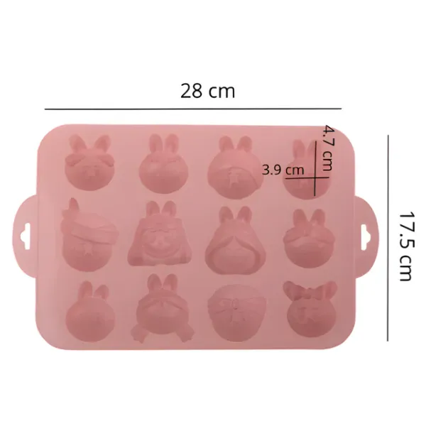 1_Pcs_12-Cavity_Cartoon_Bunny_and_Character_Head_Silicone_Chocolate_Mould