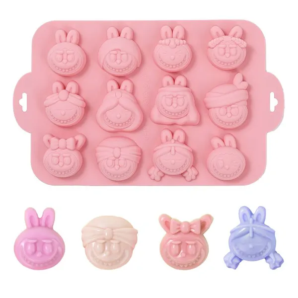 1_Pcs_12-Cavity_Cartoon_Bunny_and_Character_Head_Silicone_Chocolate_Mould