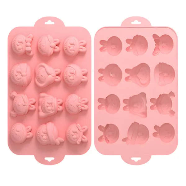 1_Pcs_12-Cavity_Cartoon_Bunny_and_Character_Head_Silicone_Chocolate_Mould