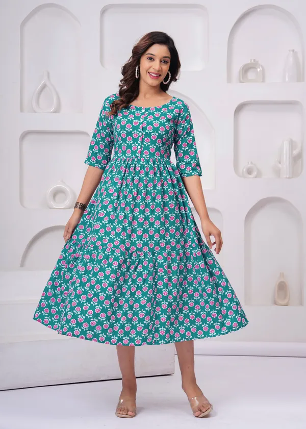 Aqua_Blue_Pure_Cotton_A-Line_Kurta_For_Women