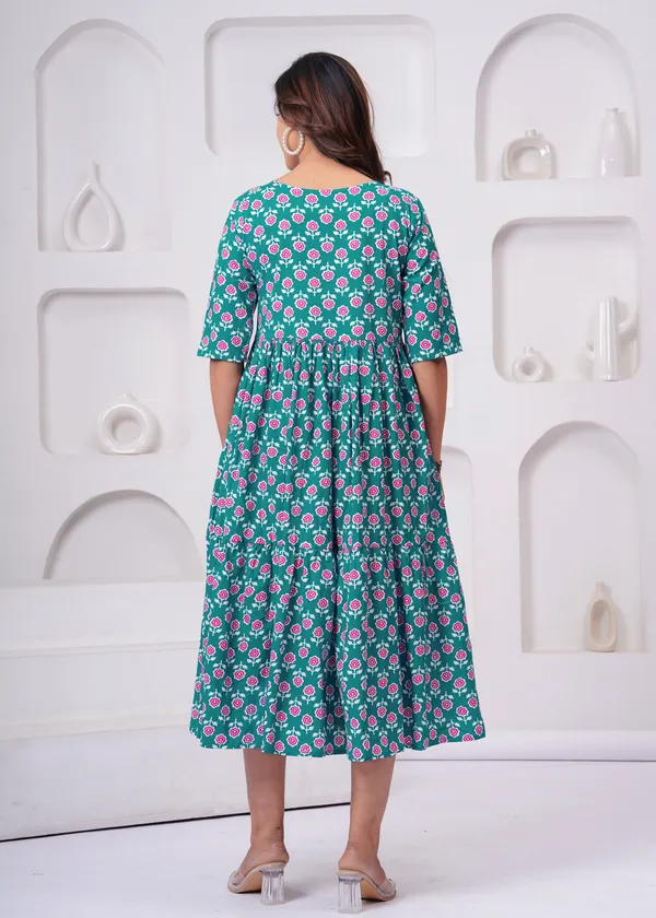 Aqua_Blue_Pure_Cotton_A-Line_Kurta_For_Women