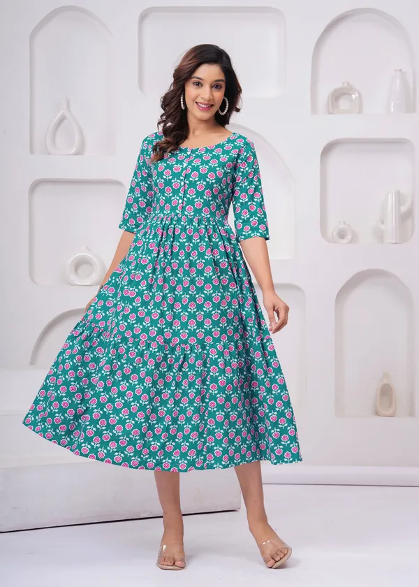 Aqua_Blue_Pure_Cotton_A-Line_Kurta_For_Women
