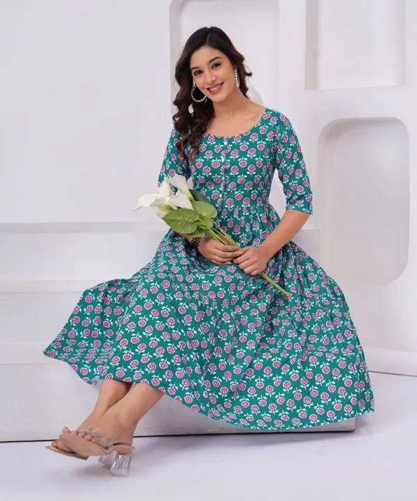 Aqua_Blue_Pure_Cotton_A-Line_Kurta_For_Women