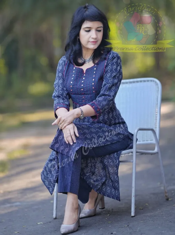Blue_Khadi_Cotton_Embroidered_Kurta_Pant_For_Women