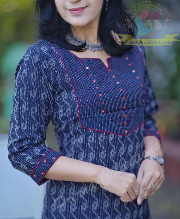 Blue_Khadi_Cotton_Embroidered_Kurta_Pant_For_Women