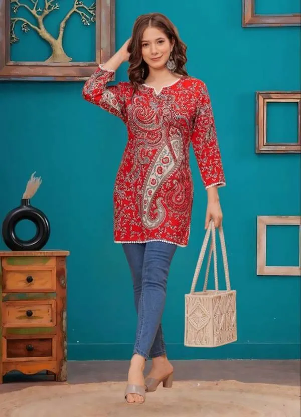 Red_Viscose_Rayon_Straight_Kurta_For_Women