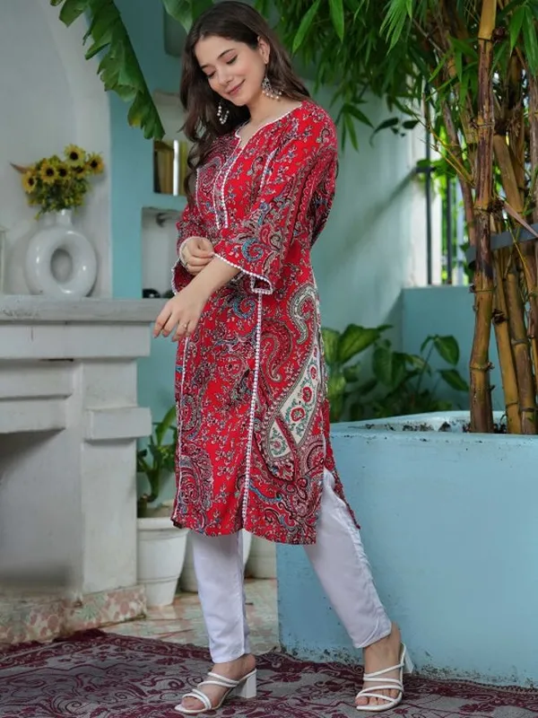 Red_Viscose_Rayon_Straight_Kurta_For_Women
