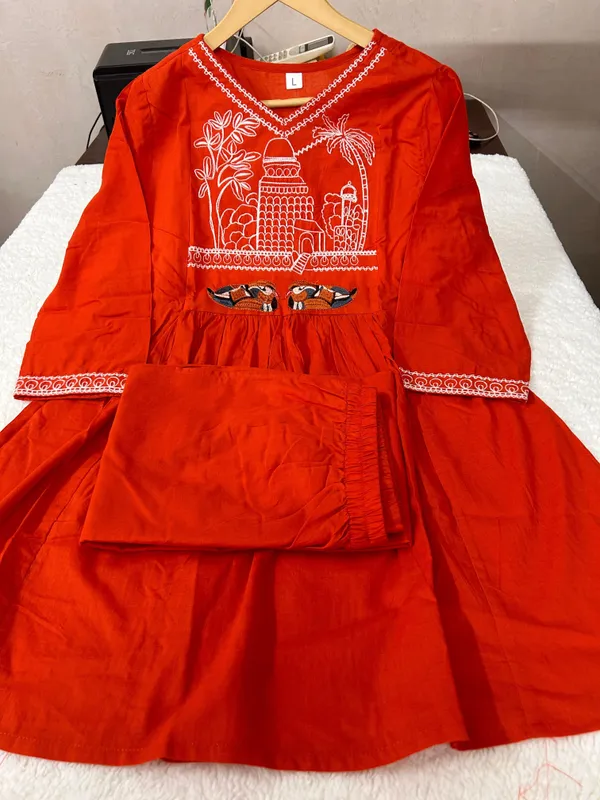 Orange_Cotton_Blend_Embroidered_Kurta_Palazzo_For_Women