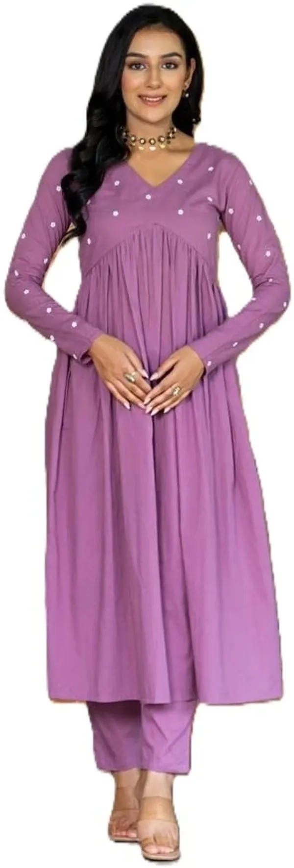 Lavender_Viscose_Rayon_Embroidered_Kurta_Pajama_For_Women