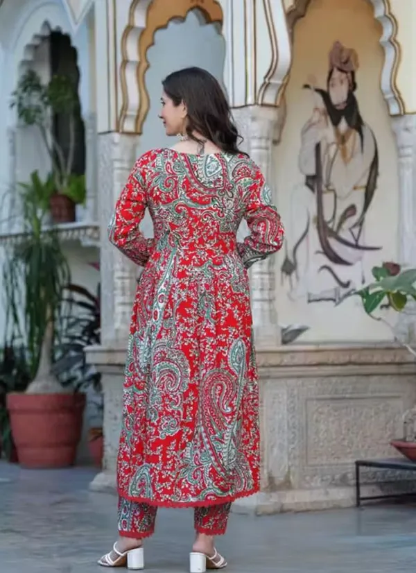 Red_Viscose_Rayon_Printed_Kurta_Pant_For_Women