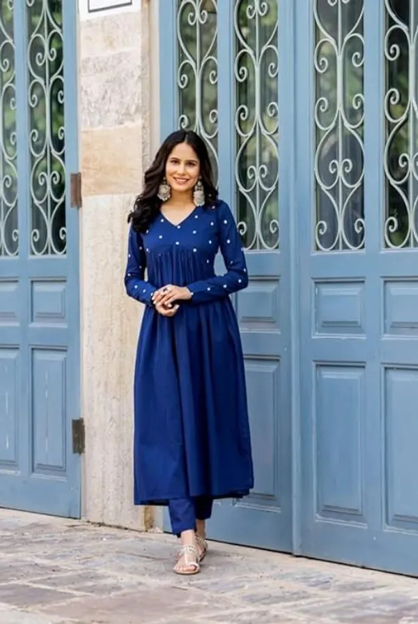 Blue_Viscose_Rayon_Embroidered_Kurta_And_Pant_Set_For_Women
