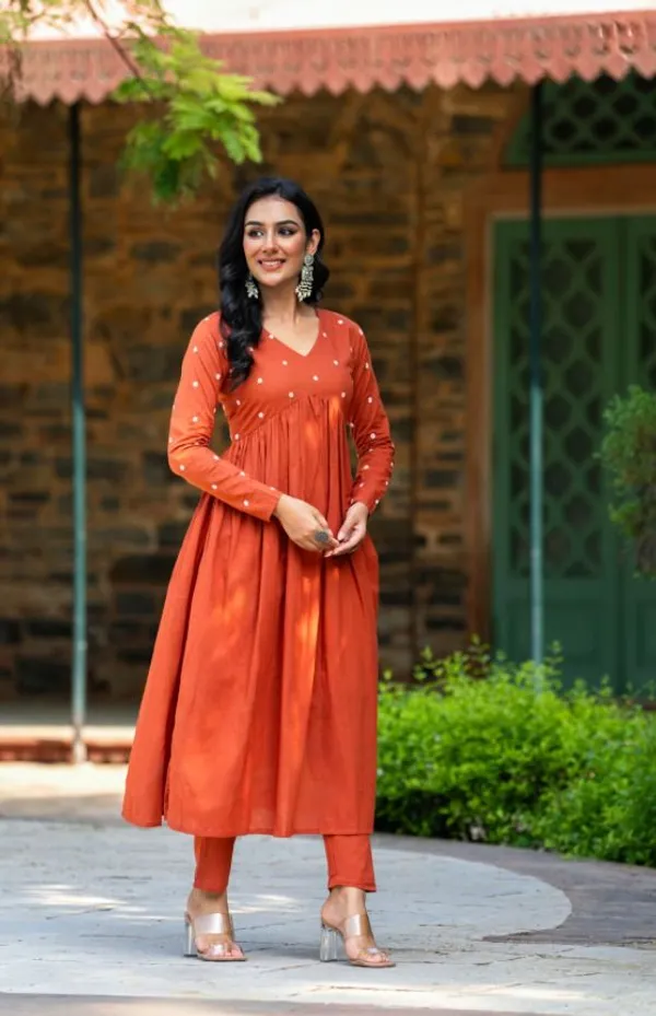 Orange_Viscose_Rayon_Embroidered_Kurta_And_Pant_Set_For_Women
