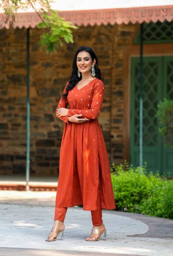 Orange_Viscose_Rayon_Embroidered_Kurta_And_Pant_Set_For_Women