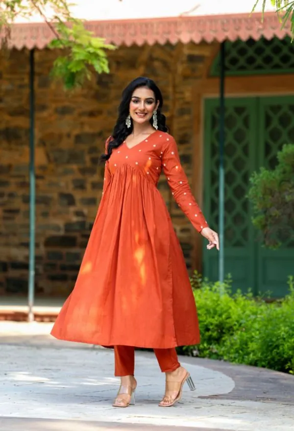 Orange_Viscose_Rayon_Embroidered_Kurta_And_Pant_Set_For_Women