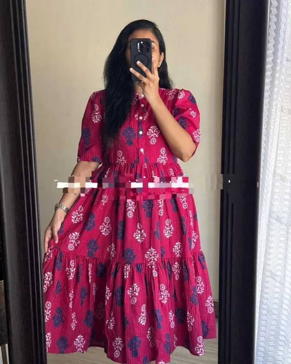 Pink_Pure_Cotton_Empire_Waist_Dress_For_Women
