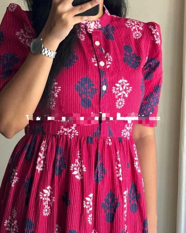 Pink_Pure_Cotton_Empire_Waist_Dress_For_Women