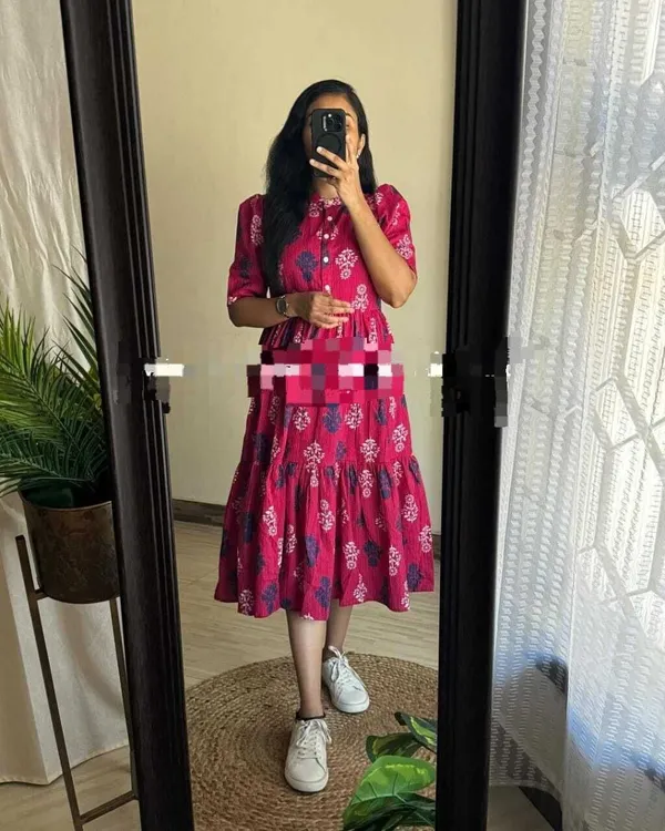 Pink_Pure_Cotton_Empire_Waist_Dress_For_Women