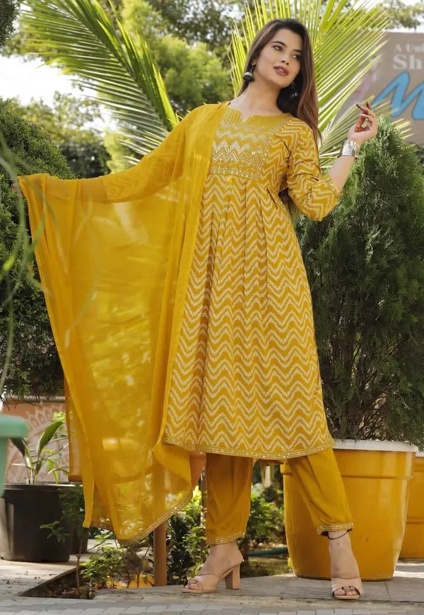 Yellow_Viscose_Rayon_Printed_Kurta_Pant_&_Dupatta_For_Women