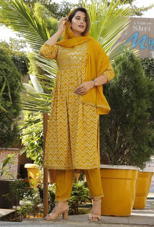 Yellow_Viscose_Rayon_Printed_Kurta_Pant_&_Dupatta_For_Women