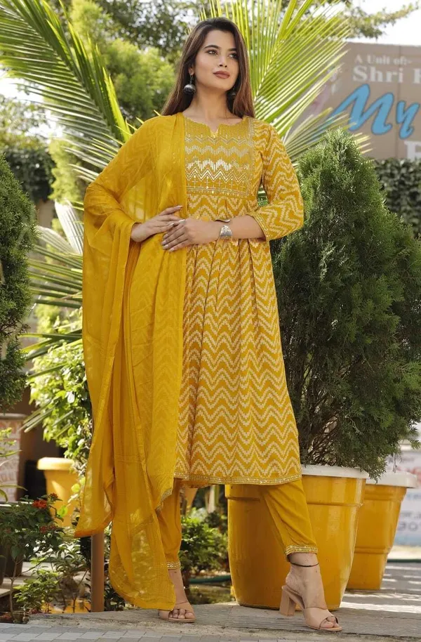 Yellow_Viscose_Rayon_Printed_Kurta_Pant_&_Dupatta_For_Women