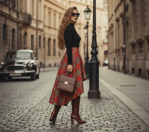 Red_Check_American_Crape_Premium_Skirt_For_Women