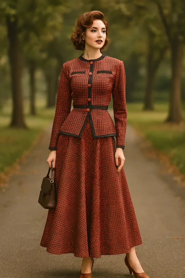 Red_And_Black_Large_Premium_Houndstooth_Weave_Premium_Co-Ord_Set_For_Women