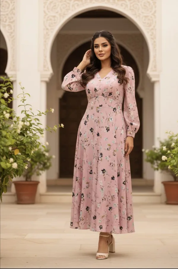 Pink_Flowers_Butter_Crape_Premium_Dress_For_Women
