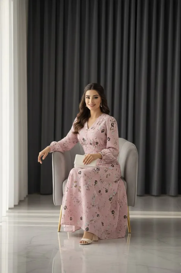 Pink_Flowers_Butter_Crape_Premium_Dress_For_Women