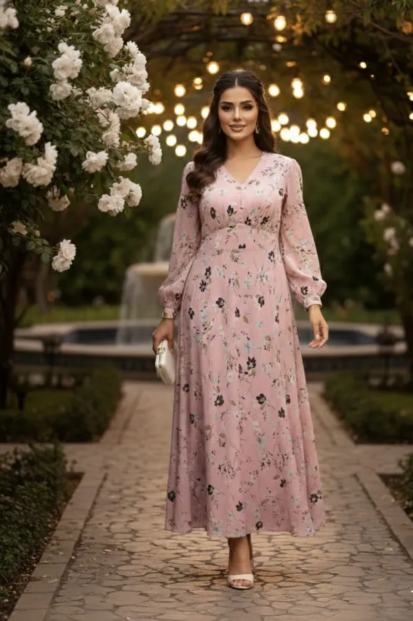 Pink_Flowers_Butter_Crape_Premium_Dress_For_Women