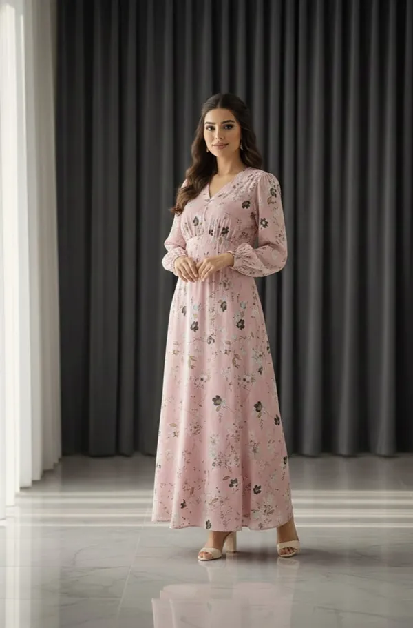 Pink_Flowers_Butter_Crape_Premium_Dress_For_Women