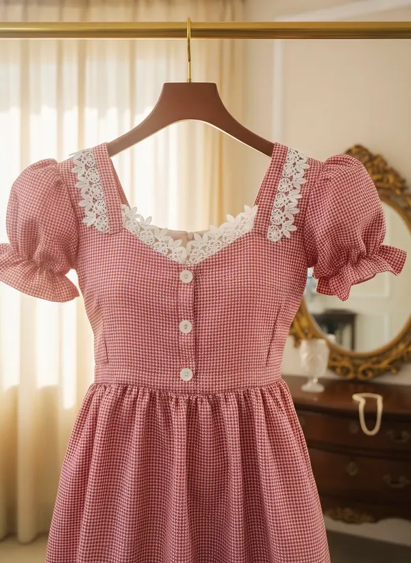 Pink_Ultra_Micro_Houndstooth_Premium_Short_Dress_For_Women