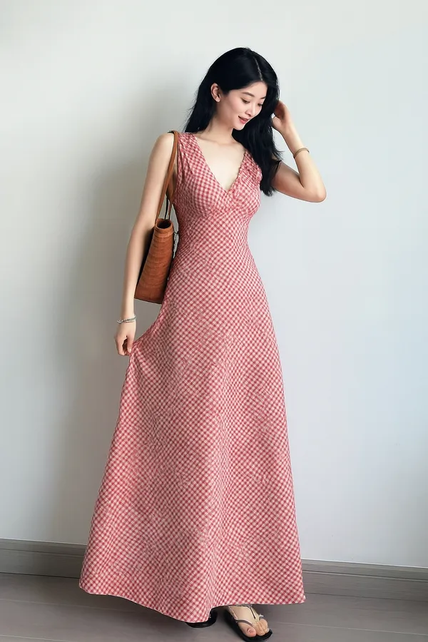 Red_Ultra_Micro_Houndstooth_Premium_Dress_For_Women