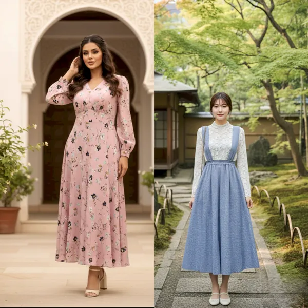 Pink_Flowers_Butter_Crape_And_Blue_Micro_Haundstooth_Premium_Dress_For_Women_Pack_Of_2