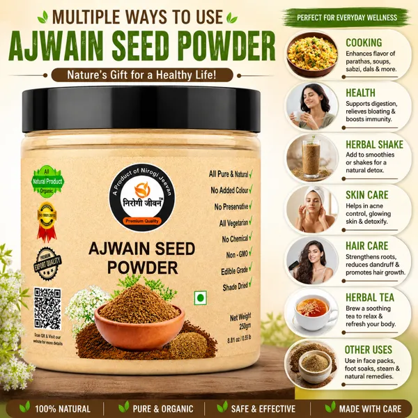 Nirogi_Jeevan_AJWAIN_SEED_Powder_|_All_Pure,_Natural_&_Organic_Grade_|_Daily_Healthy_Drink_|_Cooking-Health-Skin_&_Hair_Care_|_250gram_|_Pack_of_01