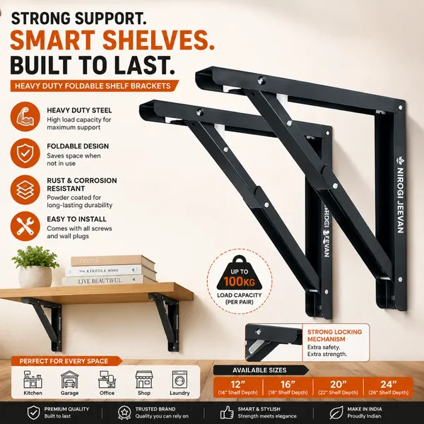 Nirogi_Jeevan_Premium_Heavy_Duty_16"(40cm)_1.2_mm_Thickness_|Foldable_Mild_Rack_Shelves_Bracket_For_Shelf/Table_45_Shelf_Bracket