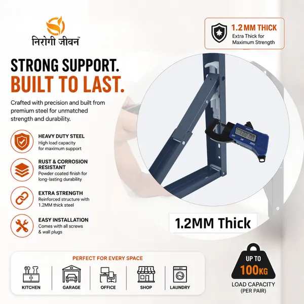 Nirogi_Jeevan_Premium_Heavy_Duty_16"(40cm)_1.2_mm_Thickness_|Foldable_Mild_Rack_Shelves_Bracket_For_Shelf/Table_45_Shelf_Bracket