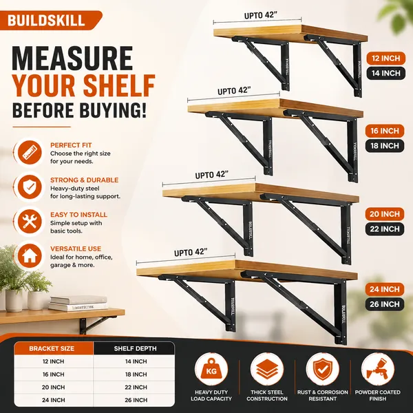 Nirogi_Jeevan™_Premium_Heavy_Duty_18"_(45cm)_1.2mm_Thickness|_Foldable_Mild_Rack_Shelves_Bracket_For_Shelf/Table_45_Shelf_Bracket