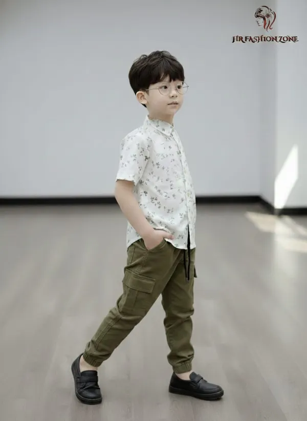 Off_White_And_Olive_Green_Cotton_T-Shirt_And_Shorts_Set_For_Kids_Boy