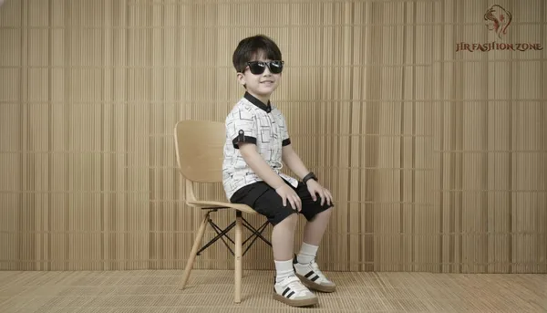 Black_And_White_Cotton_T-Shirt_And_Shorts_Set_For_Kids_Boy
