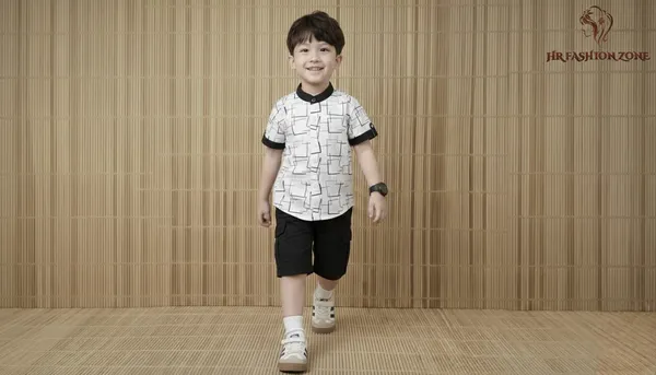 Black_And_White_Cotton_T-Shirt_And_Shorts_Set_For_Kids_Boy