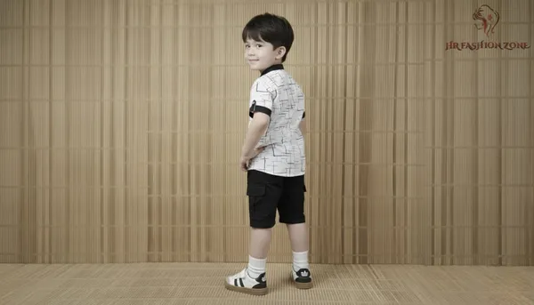Black_And_White_Cotton_T-Shirt_And_Shorts_Set_For_Kids_Boy