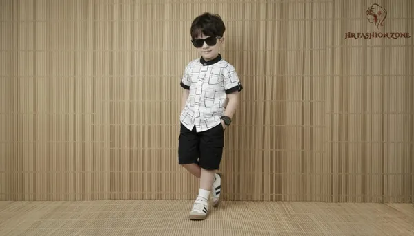 Black_And_White_Cotton_T-Shirt_And_Shorts_Set_For_Kids_Boy